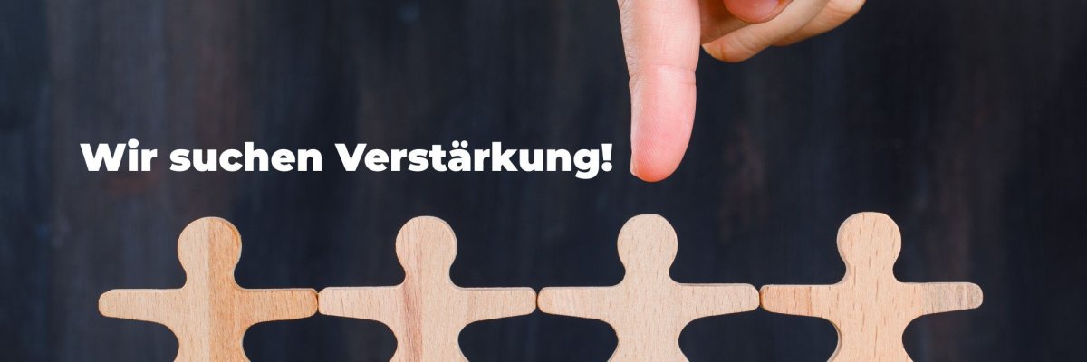 Kette mit Figuren und Text "Wir suchen Verstärkung"