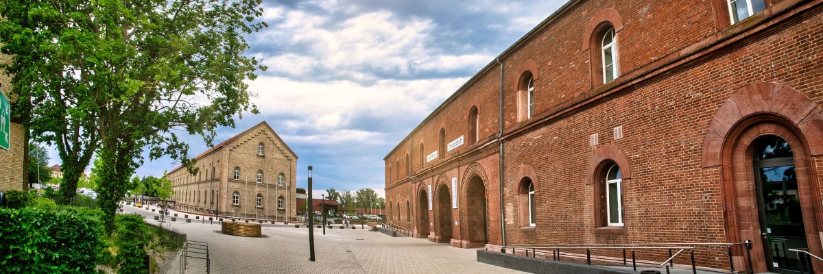 Stadt Germersheim Stadt Germersheim - Weißenburger Tor im Panorama mit dem goldenen Brunne auf dem Vorplatz