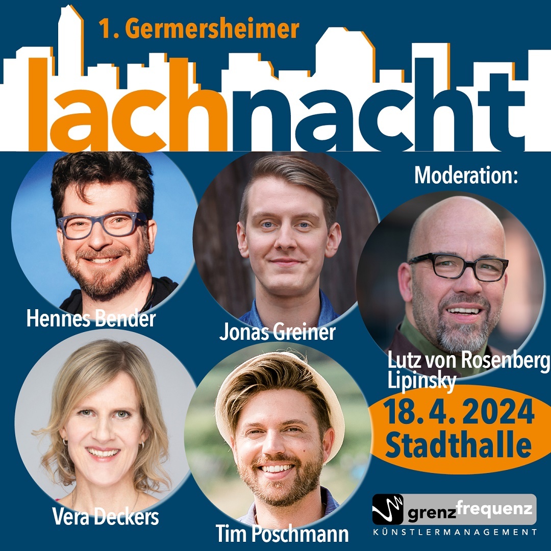 Plakat zur 1. Germersheimer Lachnacht mit Portrait-Fotos
