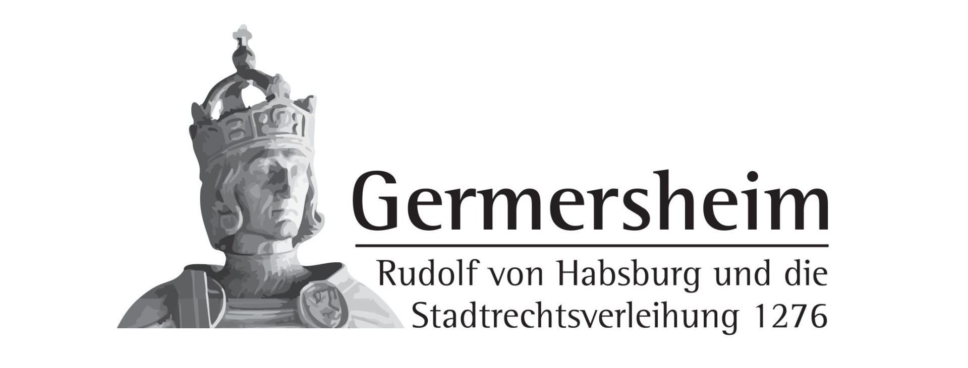 Jubiläumslogo - Bild von Rudolf von Habsburg mit dem Text "Germersheim - Rudolf von habsburg und die Stadtrechtsverleihung 1276"