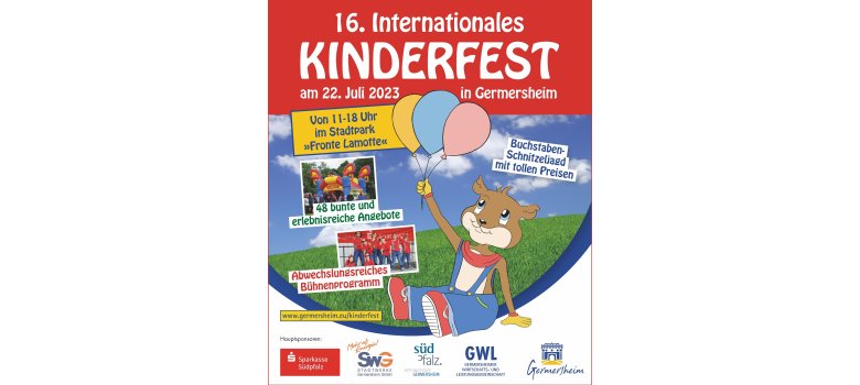 16. Internationales Kinderfest am 22. Juli von 11 bis 18 Uhr in Germersheim im Stadtpark "Fronte Lamotte"