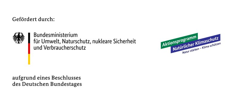 Zu sehen sind die Logos des Bundesministeriums für Umwelt, Naturschutz, nukleare Sicherheit und Verbraucherschutz und des Aktionsprogramms Natürlicher Klimaschutz. Mehr Informationen im Text.