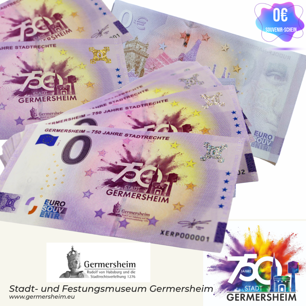 Ein 0-Euro Geldschein mit dem Logo zum Stadtjubiläum