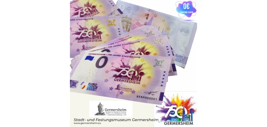 Ein 0-Euro Geldschein mit dem Logo zum Stadtjubiläum