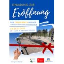 Einladung (210 x 297 mm) - 1 Blauer Hintergrund mit einem Bild von Sportgeräten. Text "Einladung zur Eröffnung der Calisthenics-Anlage am Rheinvorland" am 26.05. ab 16 Uhr
